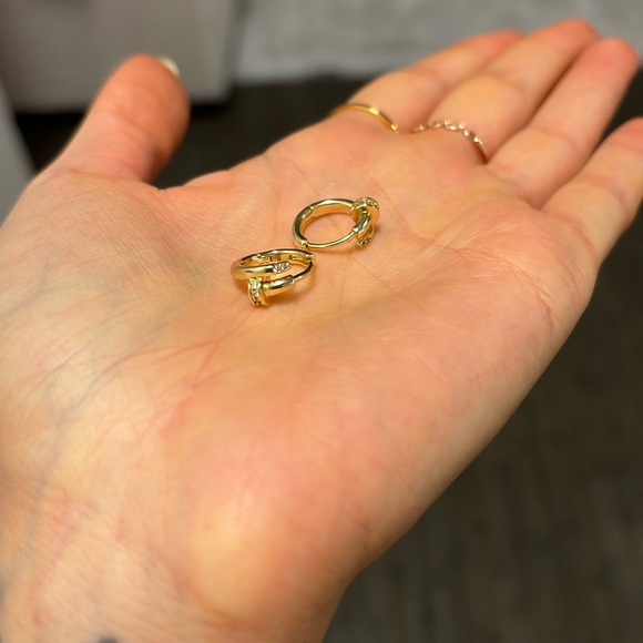 Delicate dainty Gold CZ diamond hoop hoops earrings glam - Picture 2 of 3